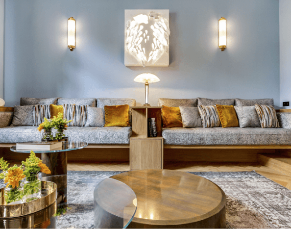 Living Room with blue walls